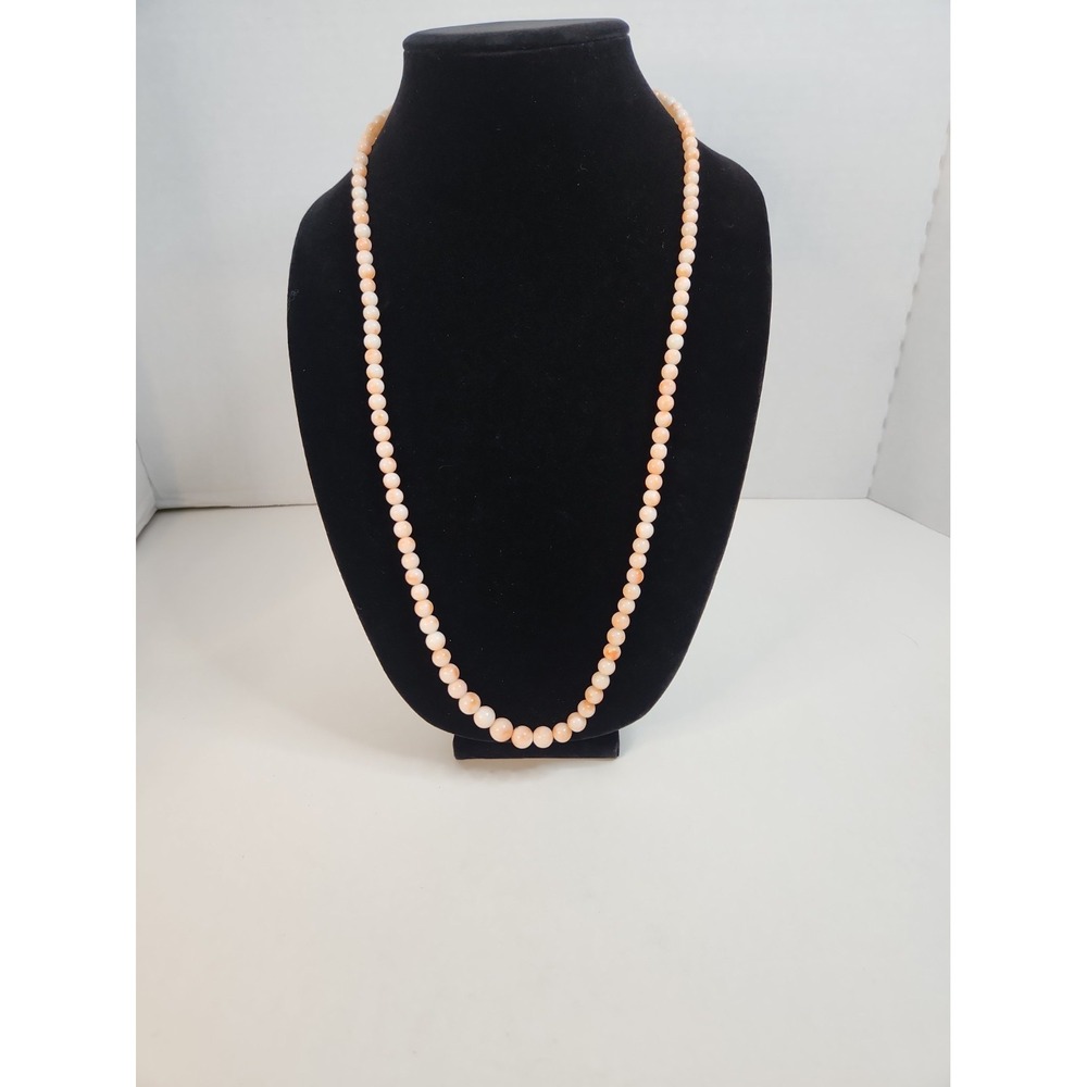Vintage 30" Angel Skin Coral Graduated Bead Necklace Opera Length Natural Swirl